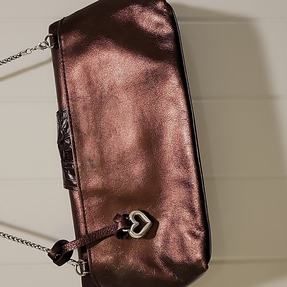 Brighton Scarlet Bronze Fold Over Silver Chain Leather Bag - Picture 5 of 8